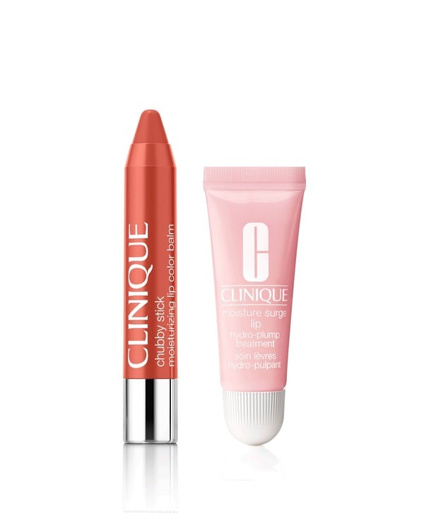 Essential Lip Duo<br><s>$62</s> <span style="color: #ba0000;">$55</span> at checkout, A cult-favorite Chubby Stick lip balm and a Moisture Surge lip come together for hydrated lips with an essential pop of color.