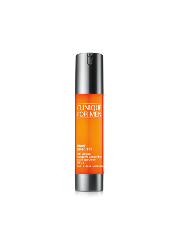 Concentré hydratant anti-fatigue FPS 25 Clinique For Men Super Energizer™, hydratant léger au pouvoir anti-fatigue durant 25 heures qui dynamise instantanément la peau.