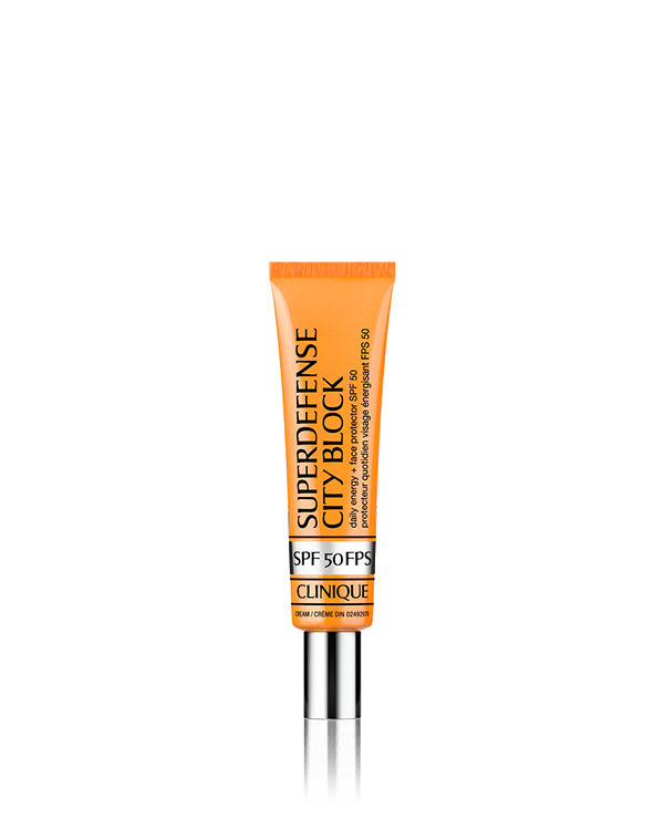 Superdefense™ City Block Broad Spectrum SPF 50 Daily Energy + Face Protector, An energizing, go-anywhere daily SPF protector for all-day defense.