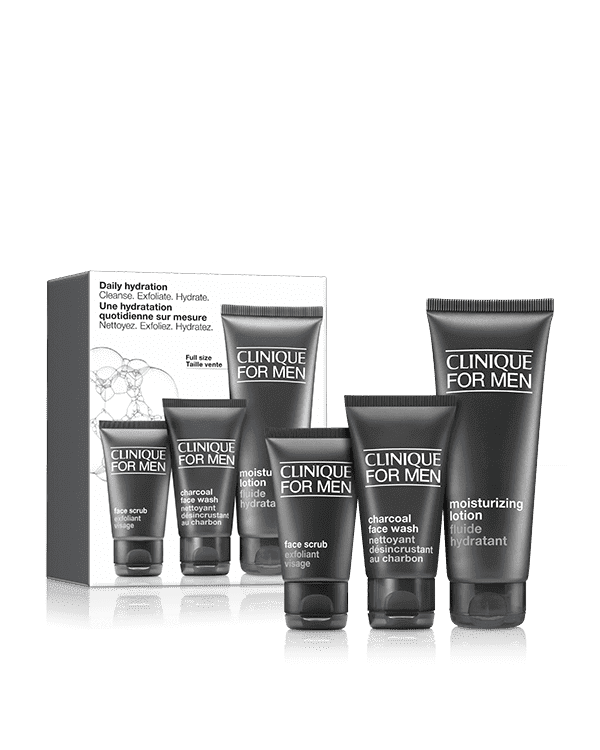 Daily Hydration Set: Cleanse. Exfoliate. Hydrate., Simple skincare favorites to keep him looking and feeling his best. A $71 value.