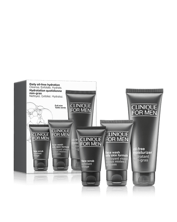 Daily Oil-Free Hydration Set: Cleanse. Exfoliate. Hydrate, All he needs to keep oily skin cleansed, exfoliated, and hydrated. A $71 value.