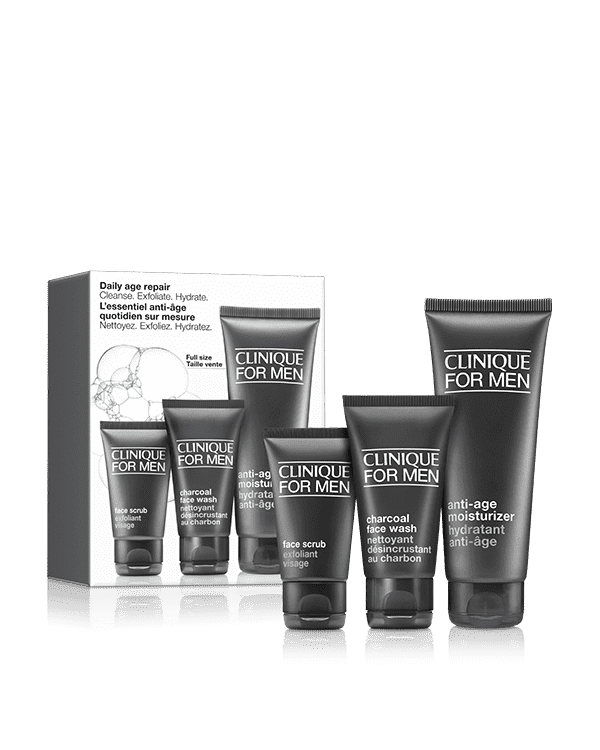 Daily Age Repair Set: Cleanse. Exfoliate. Hydrate, All he needs for fresh, younger-looking skin. A $81 value.