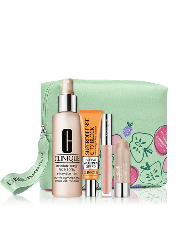 Sunny Day Staples Set, Everything you need for a fresh, glowing summer look. $58 with any purchase. A $165 value.