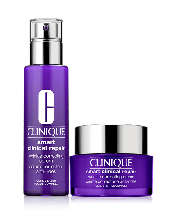 Duo Clinique Smart Clinical Repair™ sérum correcteur anti-rides et crème pour les yeux correctrice anti-rides, économisez 50 % sur ce duo anti-rides : Sérum + Crème visage Smart.