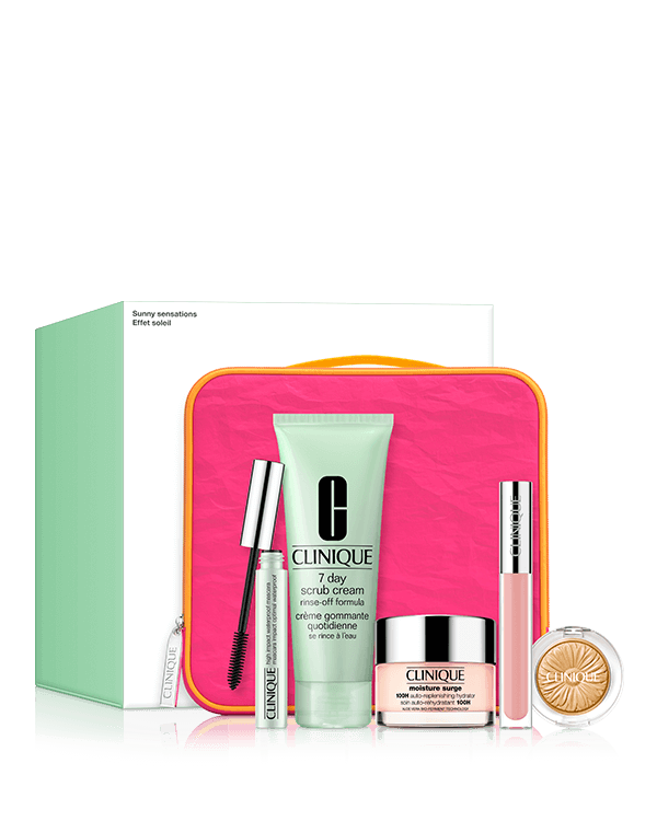 Sunny Sensations Set, A summer-ready skincare and makeup look. $49.00 with any $55.00 purchase. A $183.00 value.