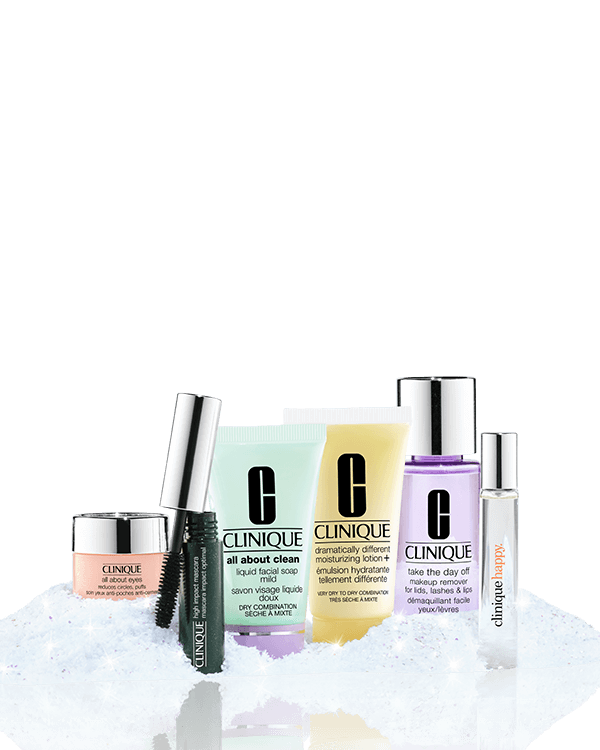 Clinique MVPs Mini Set, A collection of Clinique’s skincare and makeup fan-favorites, perfect for travel. A $79.00 value.