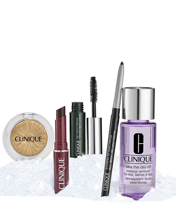 Makeup Must-Haves Set, Five effortless staples for eyes, lips, and face. Starring our cult favorite Black Honey Almost Lipstick. A $106.00 value.
