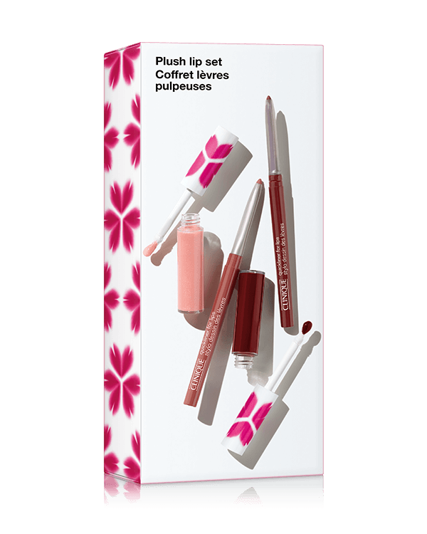 Plush Lip Makeup Set, A sweet set featuring two Clinique lip duos, including our most-loved gloss in Black Honey Pop. A $70.00 value.