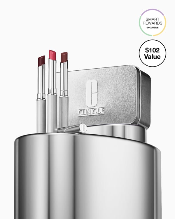 The Honey Lip Trio, A trio of Almost Lipstick featuring all 3 Honey shades in a festive tin. A $102 value. Exclusively on Clinique.ca.